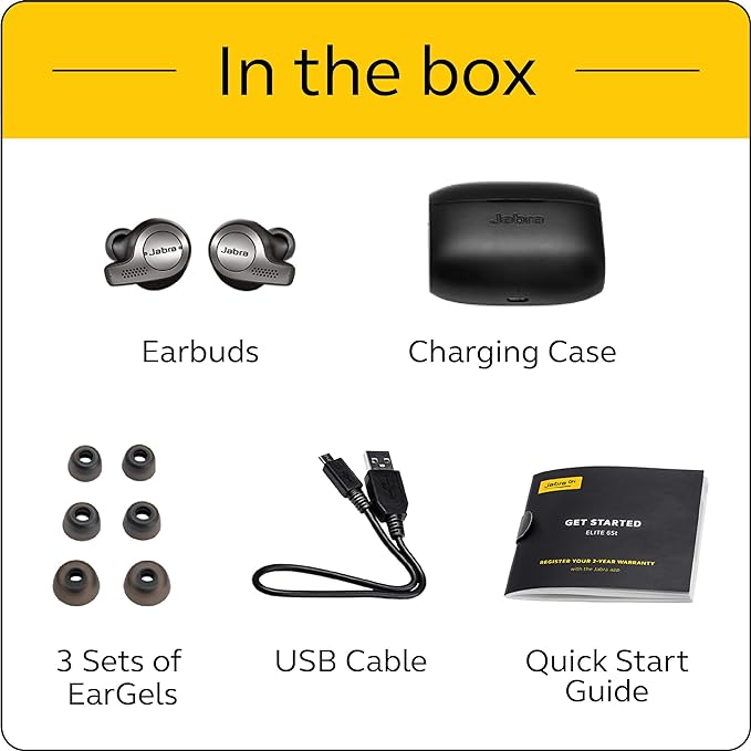 Jabra Elite 65t Earbuds “ Alexa Built-in, Earbuds with Charging Case, Titanium Black “ Bluetooth Engineered for The Best True Wireless Calls and Music Experience