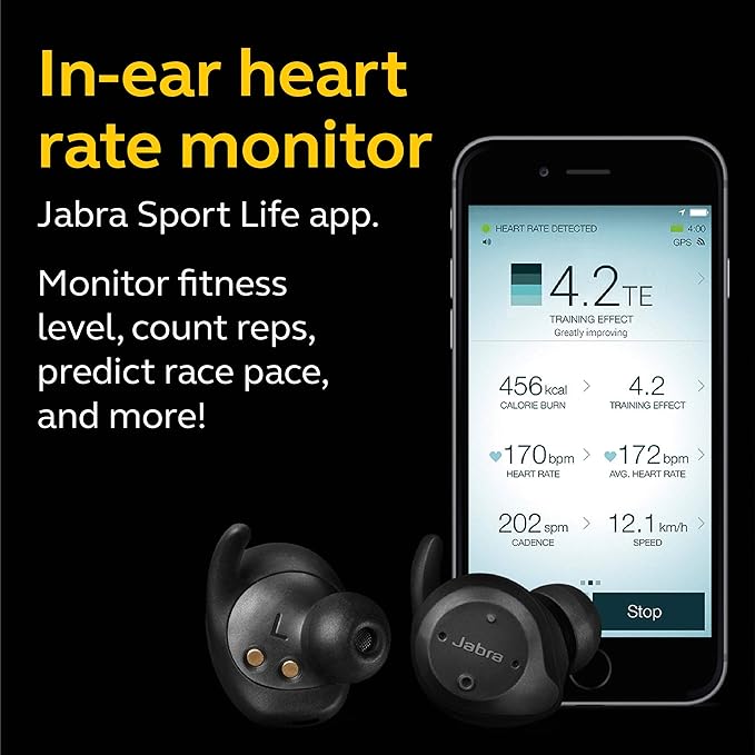 Jabra 100-98600001-02 Elite Sport True Wireless Waterproof Fitness & Running Earbuds with Heart Rate and Activity Tracker - Advanced Wireless connectivity and Charging case - 4.5 Hour