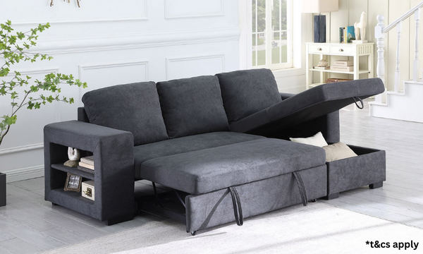 Lucena Reversible Sectional Sofa/Sofa bed with Storage (DARK GRAY)